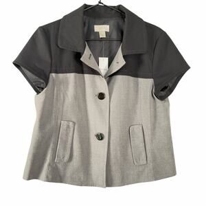 NWT LOFT Black Gray Summer Short Sleeve Button Down Shirt Blouse Blazer Size MP